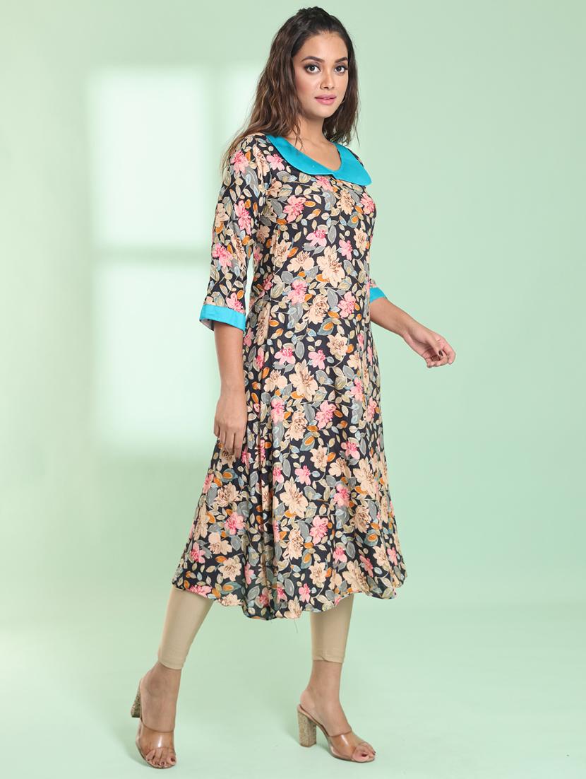women three quarter sleeve a-line kurta - 21357904 - Standard Image - 1