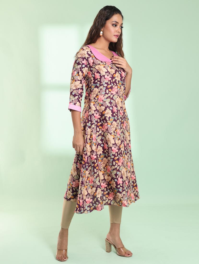 women three quarter sleeve a-line kurta - 21357905 - Standard Image - 1