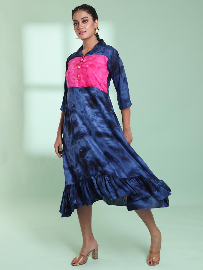 women shirt collar fit & flare ethnic dress - 21357923 - Standard Image - 1