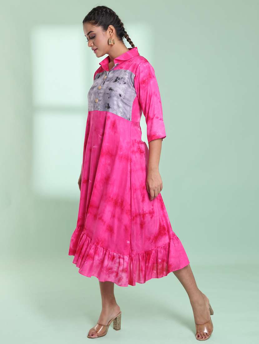 women shirt collar fit & flare ethnic dress - 21357924 -  Standard Image - 1