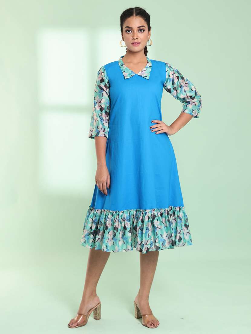 women shirt collar a-line ethnic dress