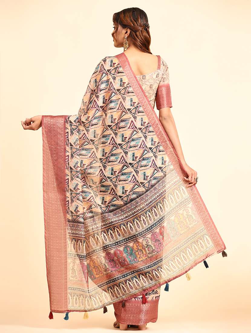women multi color geometric printed saree with blouse - 21358980 - Standard Image - 1
