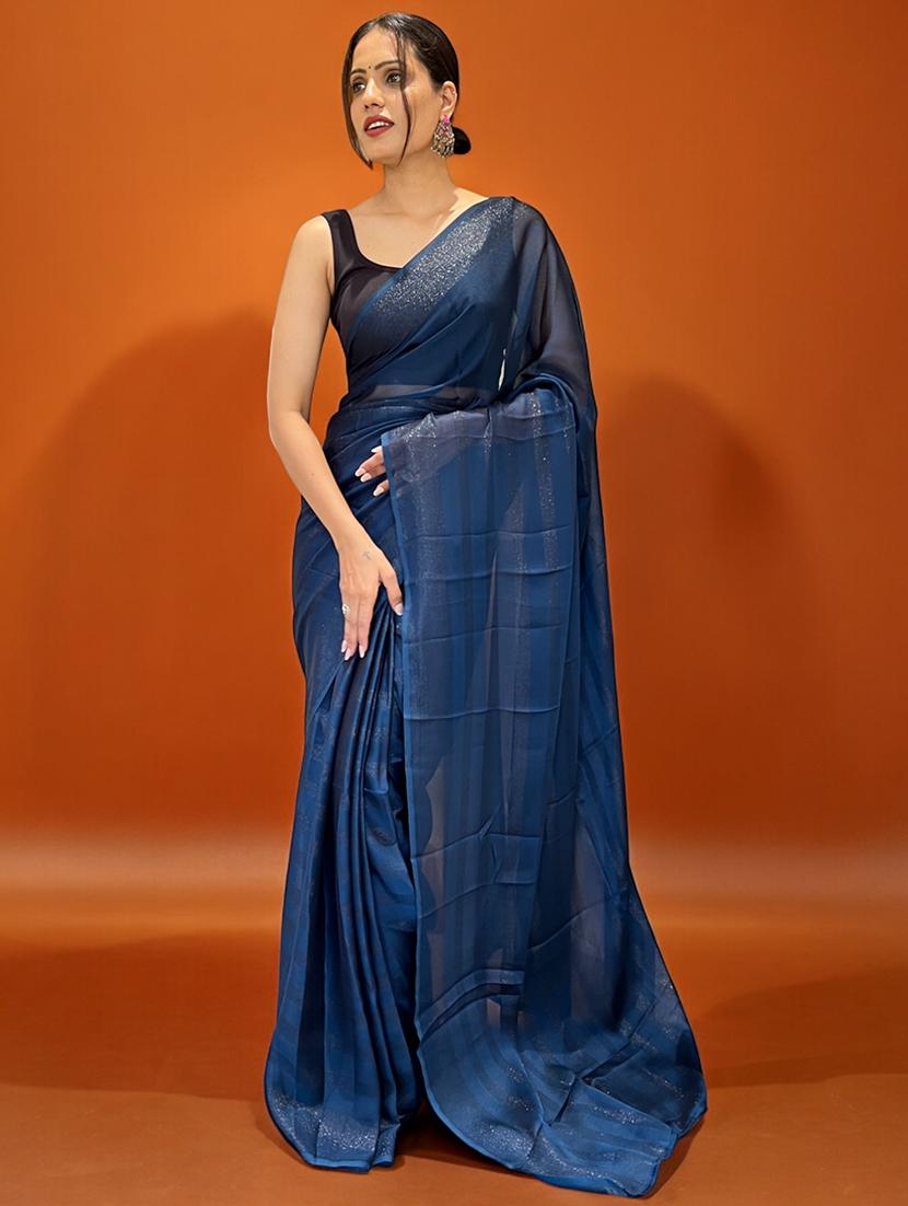 women striped printed saree - 21359299 - Standard Image - 1