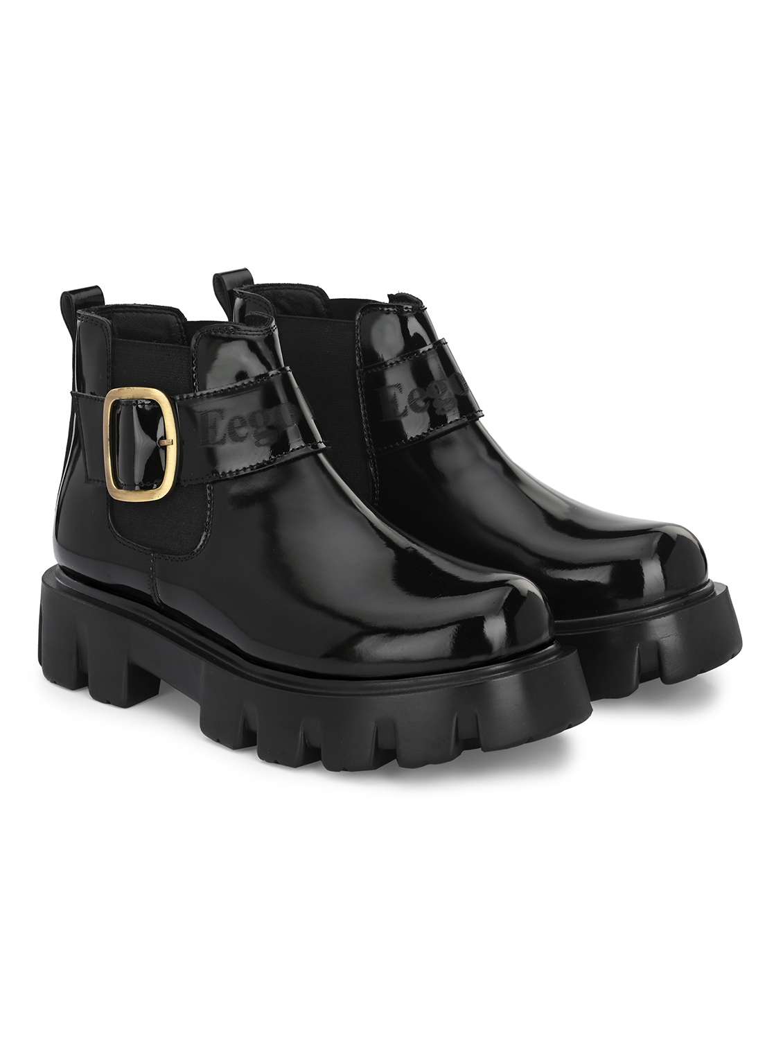 black synthetic high tops boots