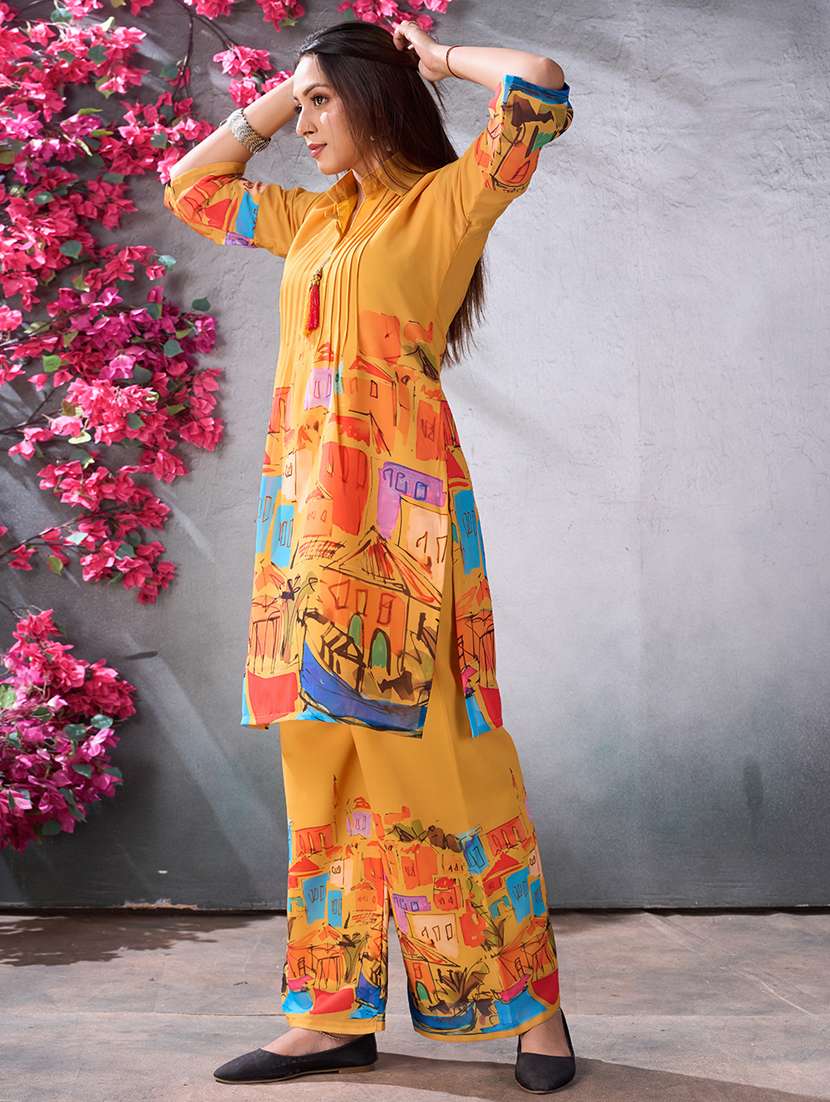women yellow shirt collar co-ord set - 21359388 -  Standard Image - 1