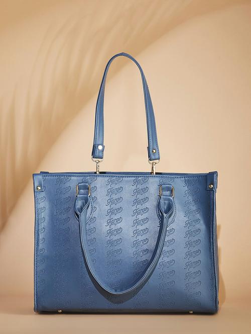 women blue leatherette textured handbag - 21359423 - Standard Image - 0
