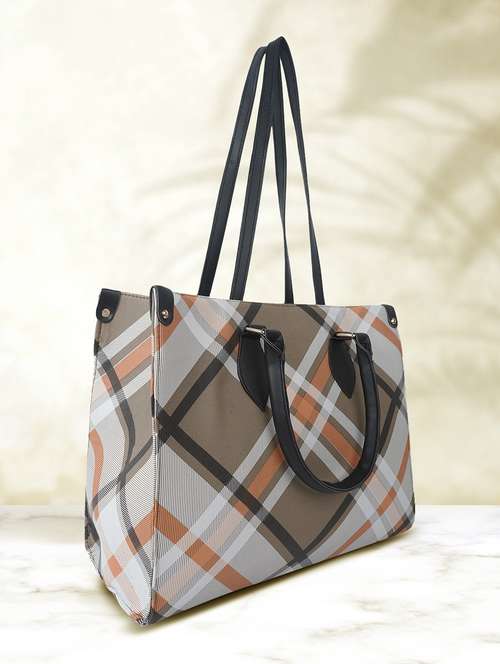 women checkered leatherette handbag