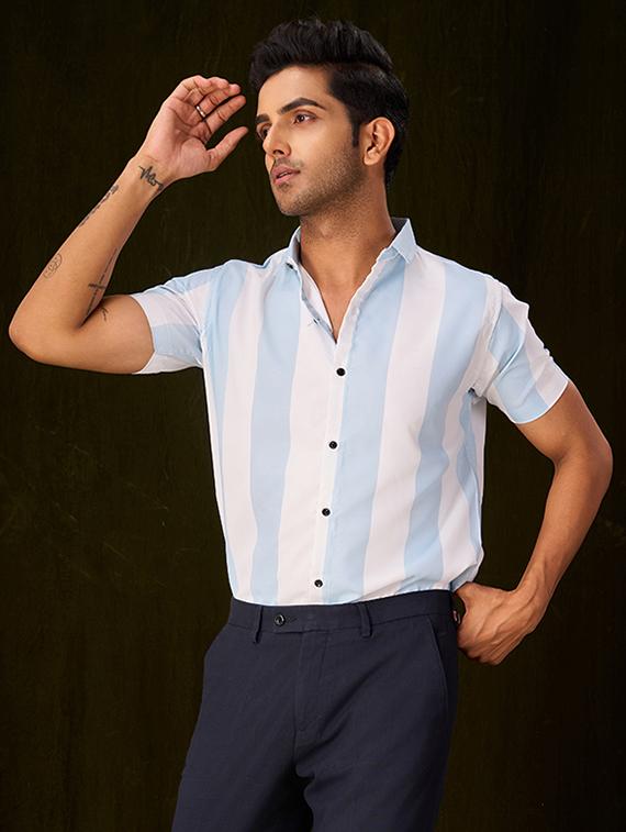 men striped cotton lycra casual shirt - 21360015 -  Standard Image - 1