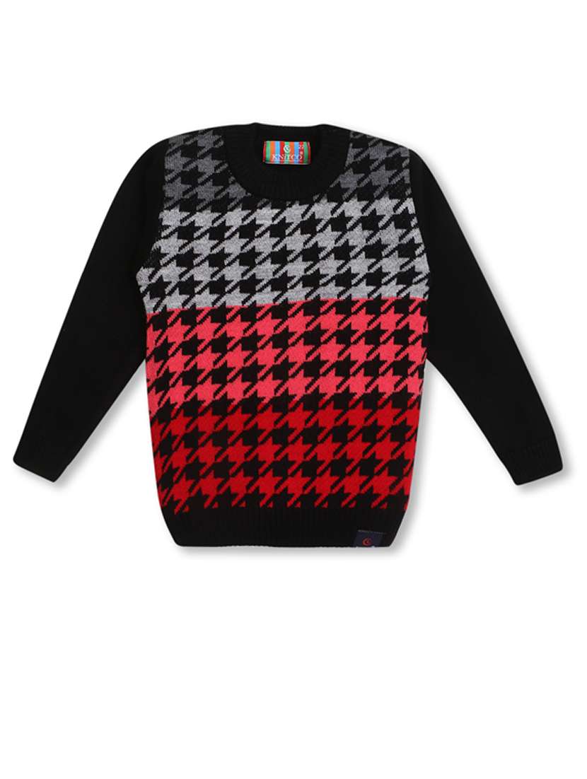 kids long sleeved houndstooth sweater