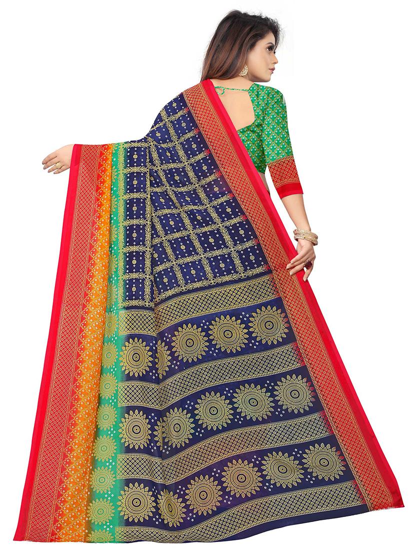 navy blue bandhani printed saree with blouse - 21360542 -  Standard Image - 1