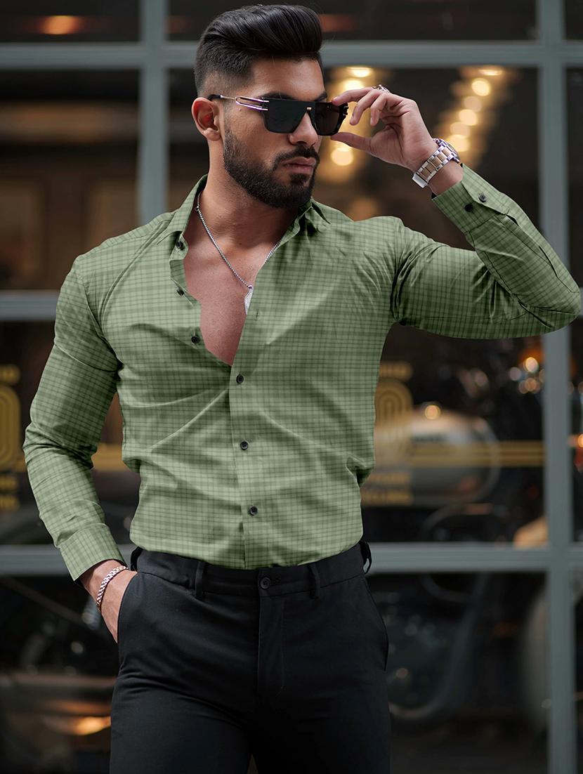 men long sleeved checkered casual shirt - 21361177 - Standard Image - 1