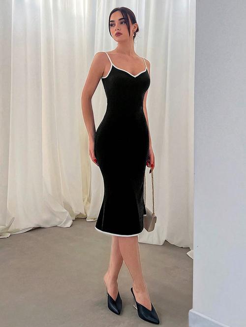 women solid shoulder strap bodycon dress - 21363747 -  Standard Image - 0