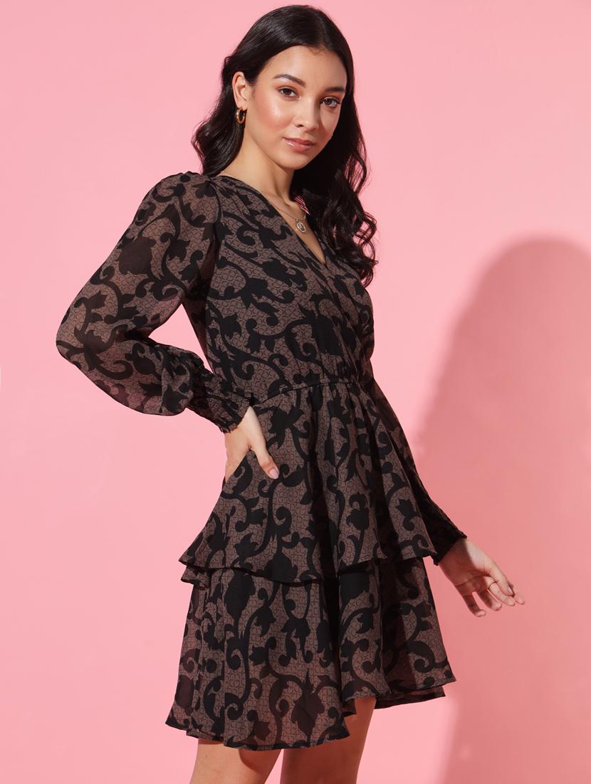 women brown printed layered dress - 21363770 -  Zoom Image - 0