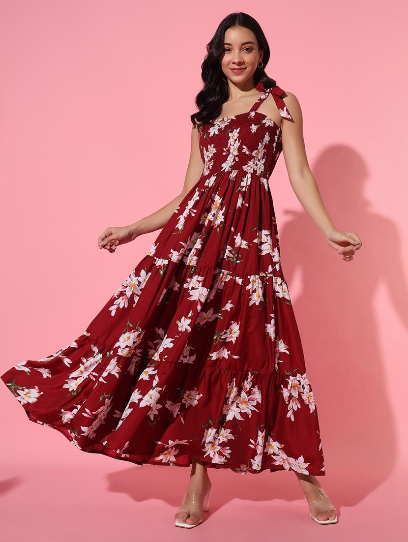 women maroon printed fit & flare dress - 21363771 - Zoom Image - 0