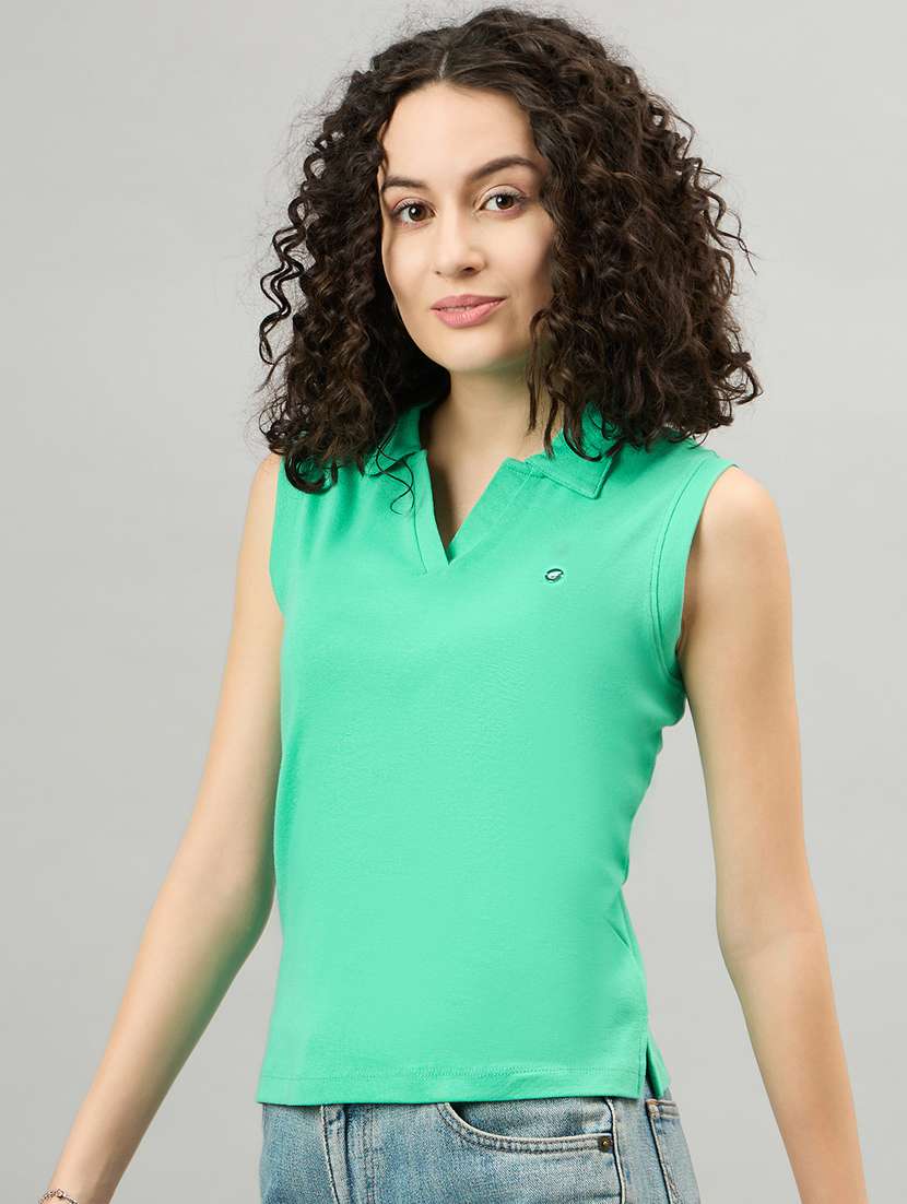 women solid sleeveless polo neck t-shirt - 21364001 -  Standard Image - 1