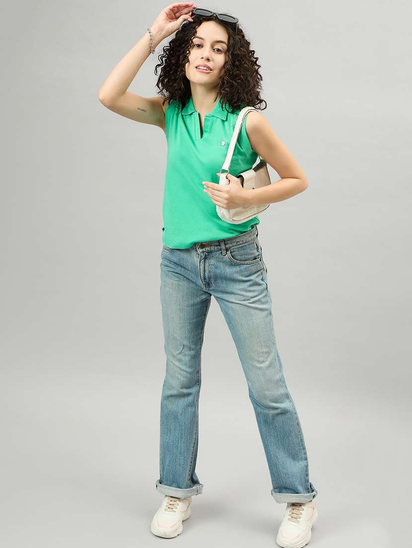 women solid sleeveless polo neck t-shirt - 21364001 - Standard Image - 4