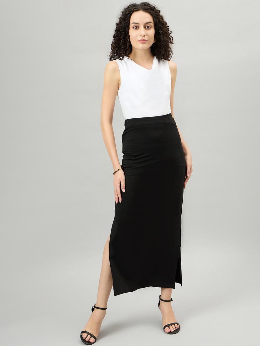 women solid high rise skirt with side slit - 21364005 - Standard Image - 1