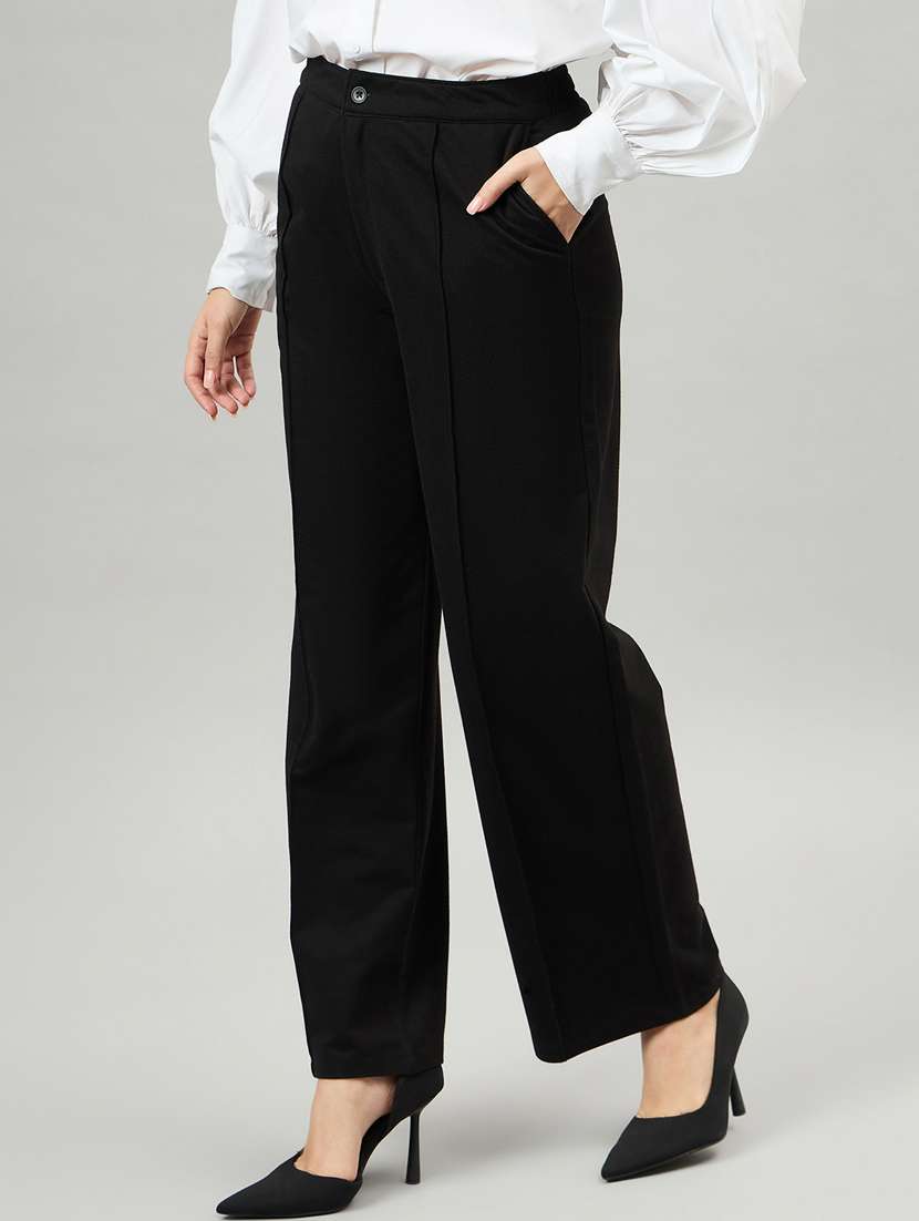 black cotton blend trousers - 21364007 -  Standard Image - 1