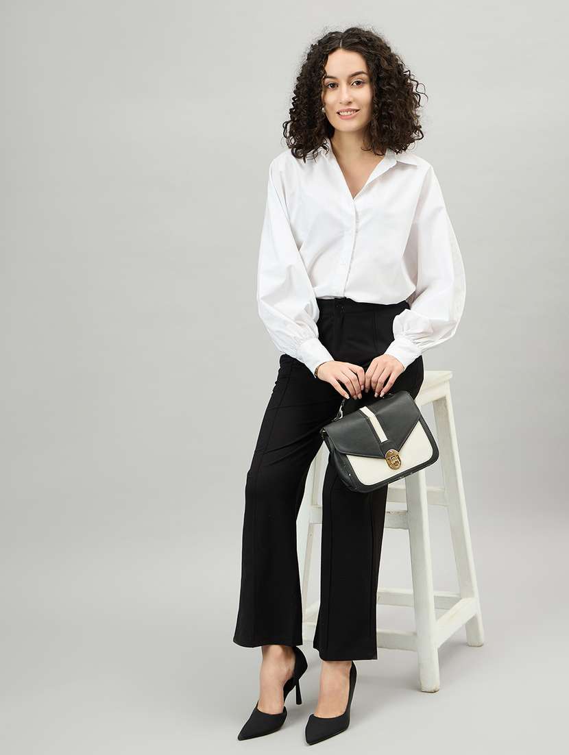 black cotton blend trousers - 21364007 -  Standard Image - 4