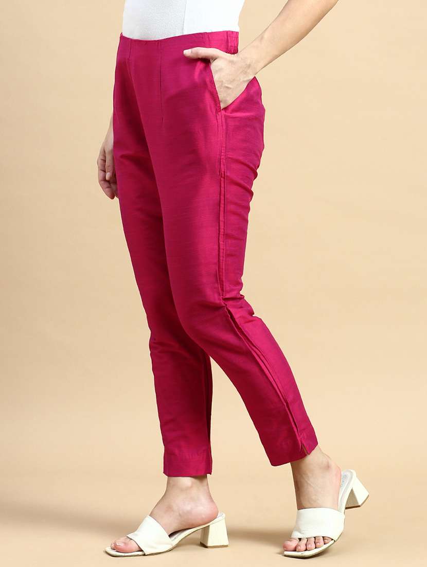 women mid rise solid cigarette pants - 21364377 -  Standard Image - 1