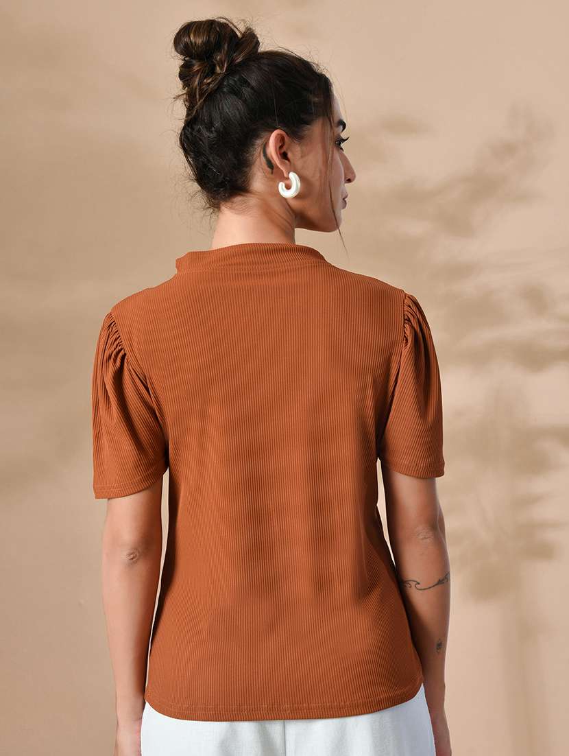 women solid chocker neck straight top - 21364505 - Standard Image - 4