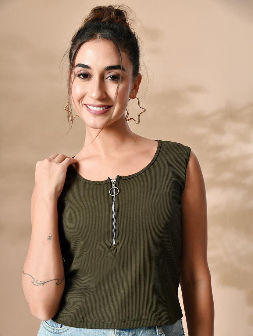 women solid sleeveless straight top - 21364512 - Standard Image - 1