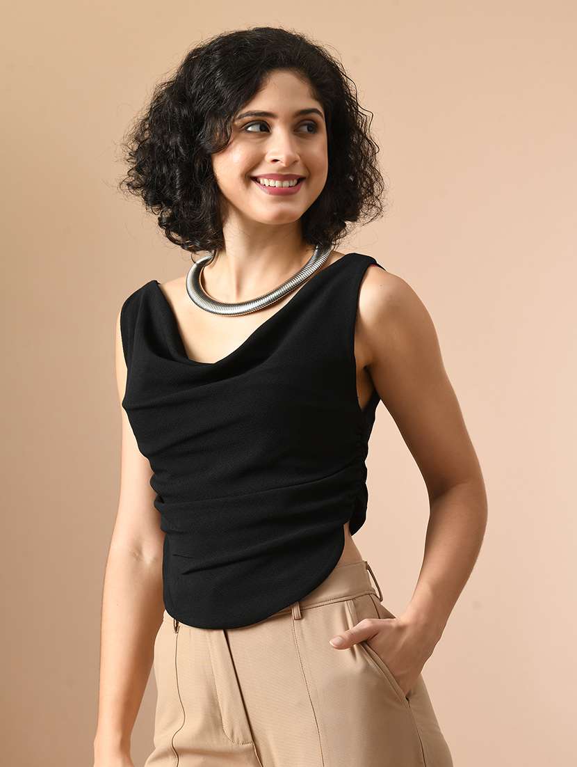 women solid cowl neck crop top - 21364525 -  Standard Image - 1