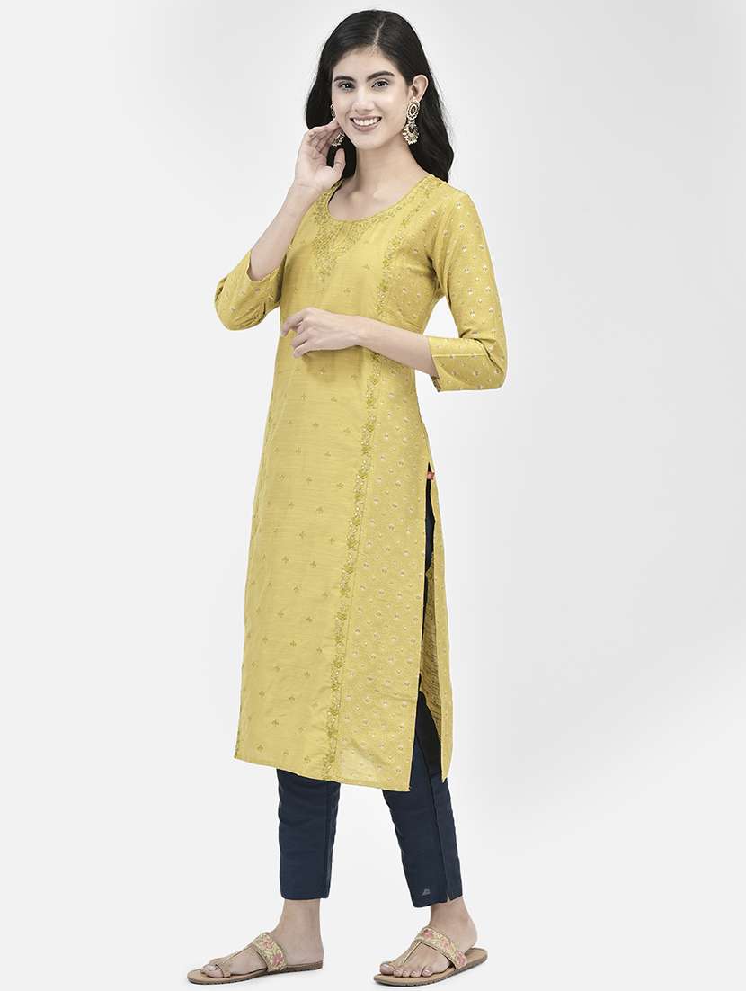 women embroidered three quarter sleeve straight kurta - 21365281 -  Standard Image - 1