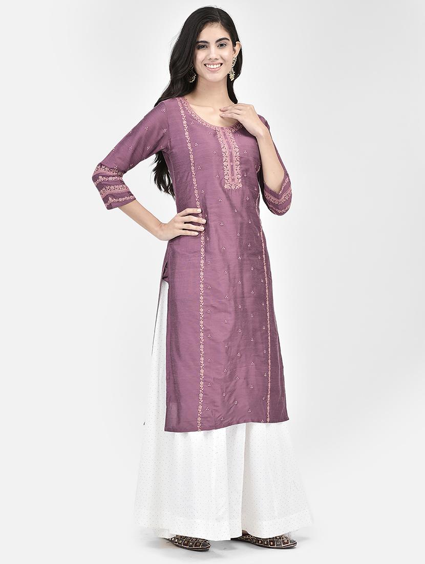 women three quarter sleeve straight kurta - 21365282 -  Standard Image - 1