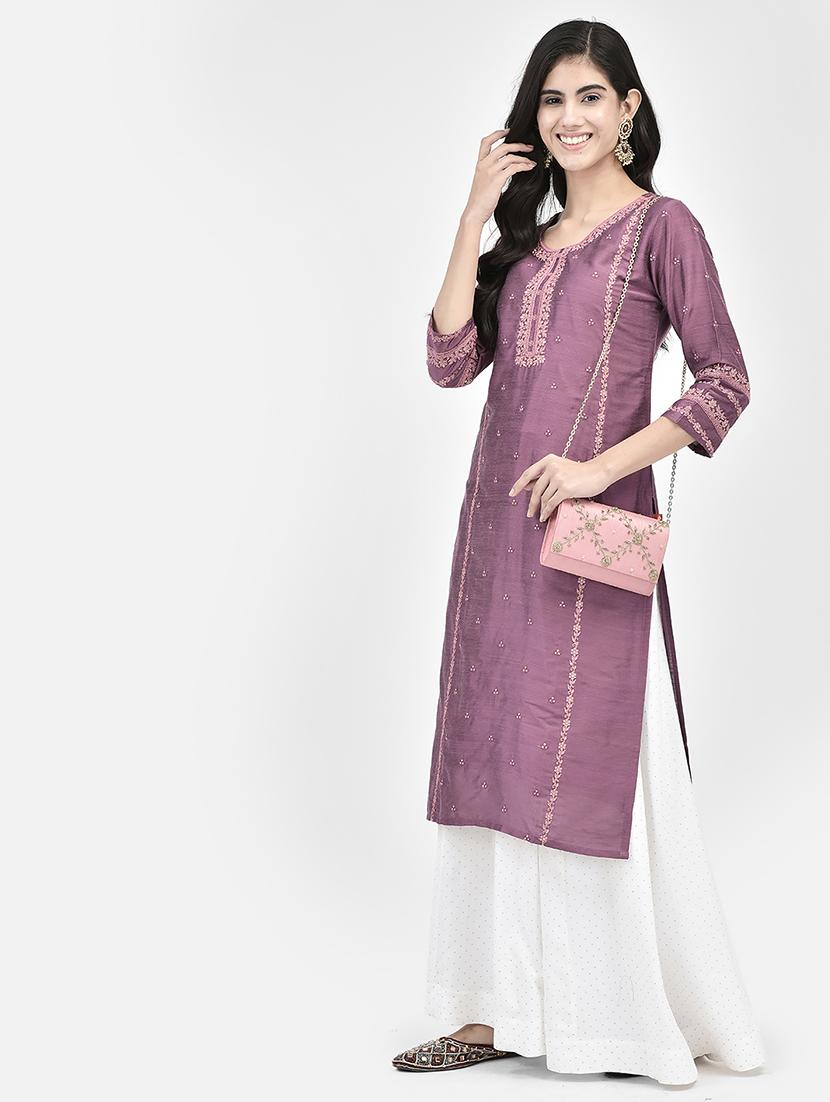 women three quarter sleeve straight kurta - 21365282 - Standard Image - 4