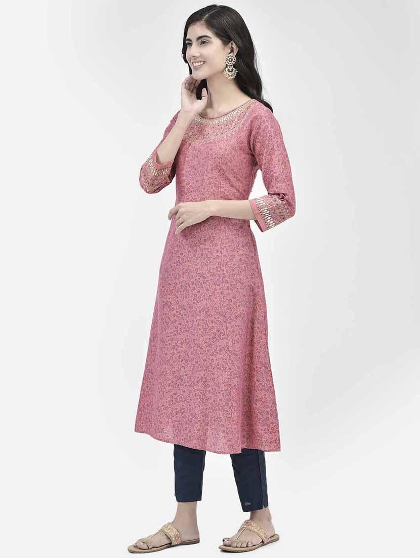 women three quarter sleeve a-line kurta - 21365285 -  Standard Image - 1