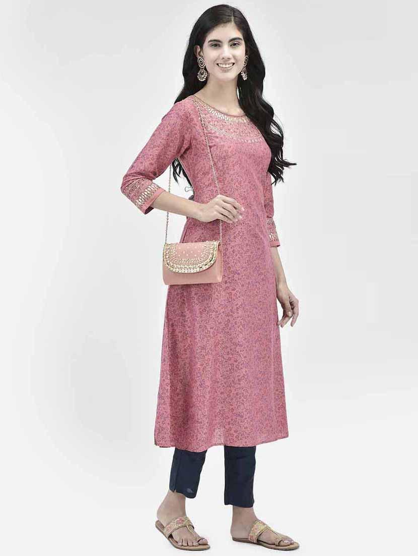 women three quarter sleeve a-line kurta - 21365285 - Standard Image - 4