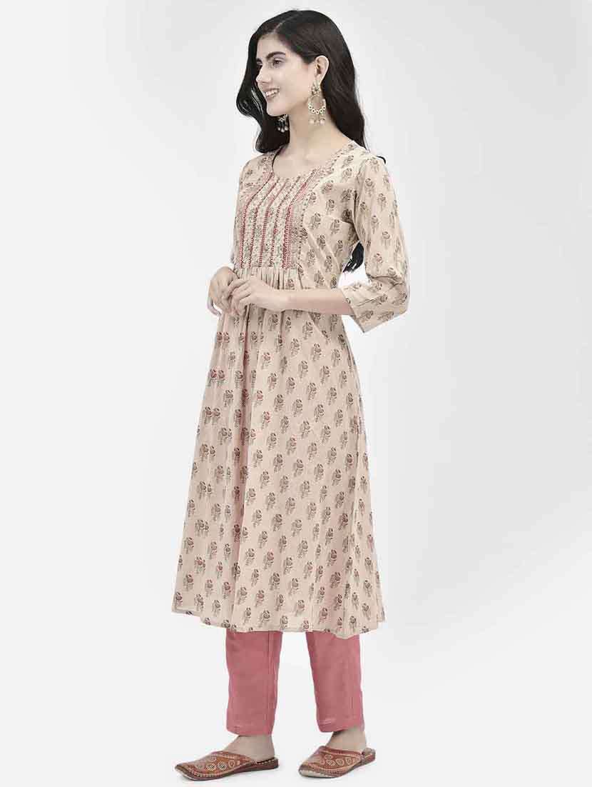 women three quarter sleeve a-line kurta - 21365286 -  Standard Image - 1