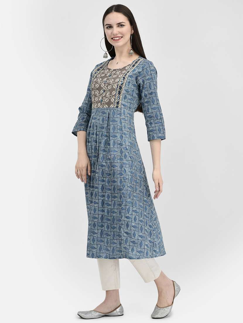 women three quarter sleeve a-line kurta - 21365287 - Standard Image - 1
