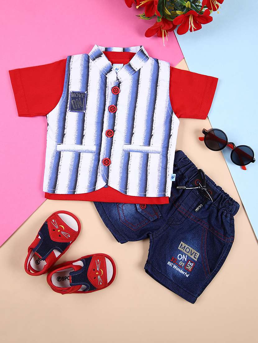 boys red stripes shorts set - 21365433 -  Standard Image - 1