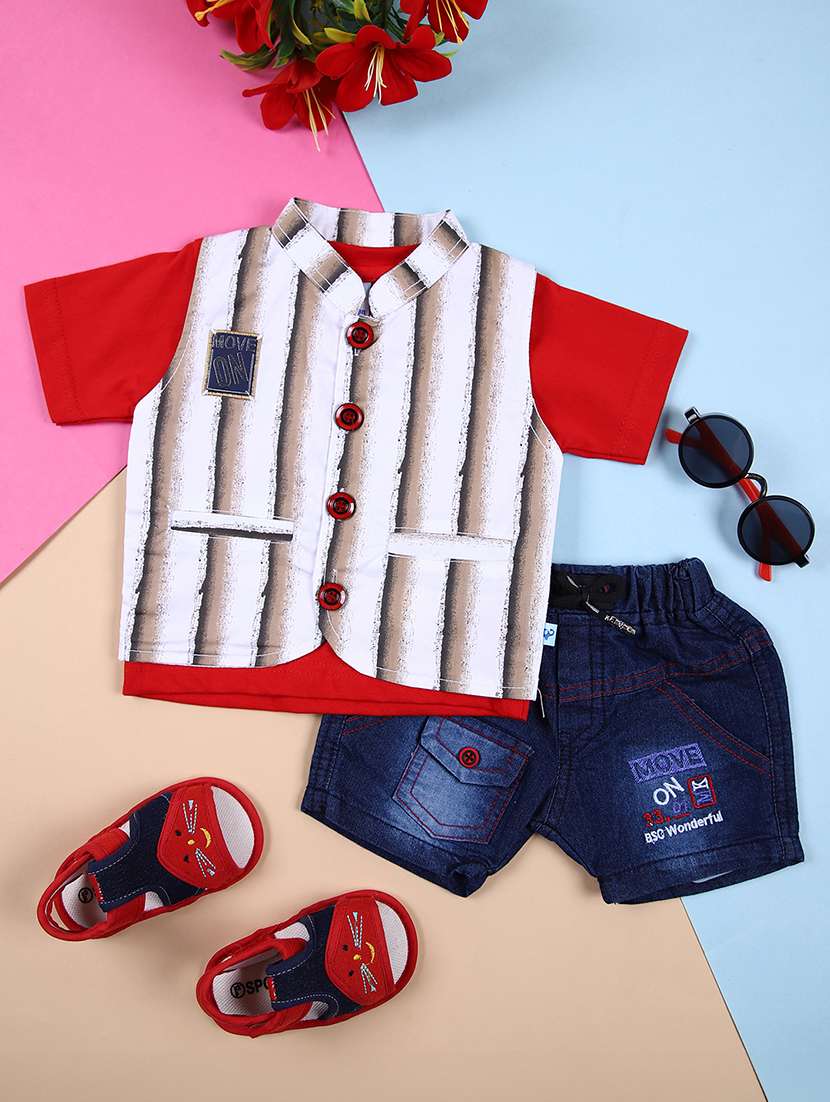 boys red printed shorts set - 21365434 -  Standard Image - 1