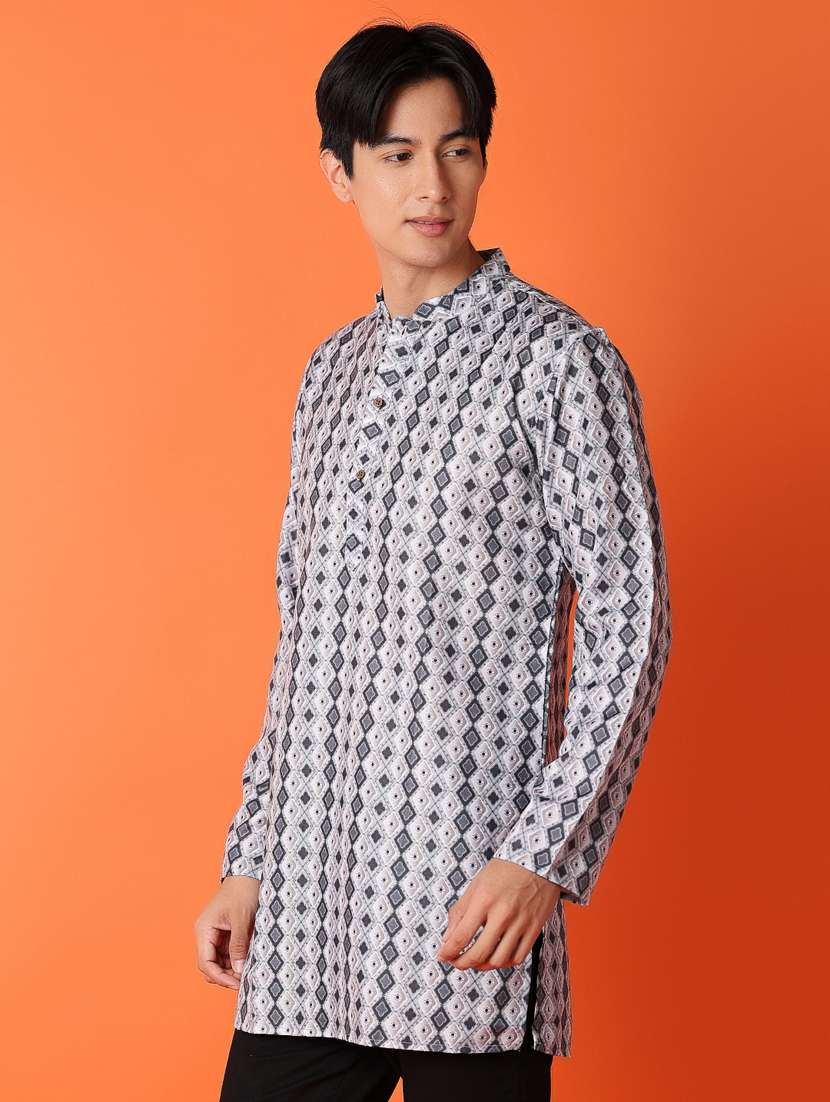 men printed mandarin neck short kurta - 21365480 -  Standard Image - 1