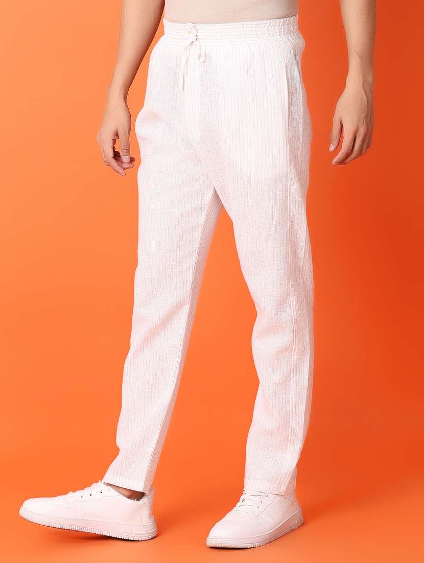 cream self-designed full length track pant - 21365579 -  Standard Image - 1