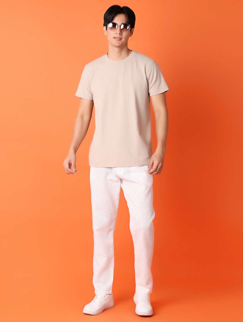 cream self-designed full length track pant - 21365579 -  Standard Image - 4