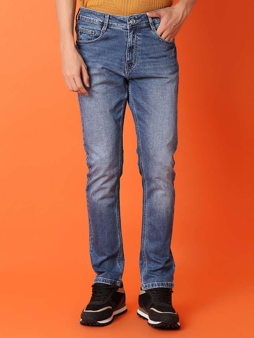 men mid rise plain slim fit jean