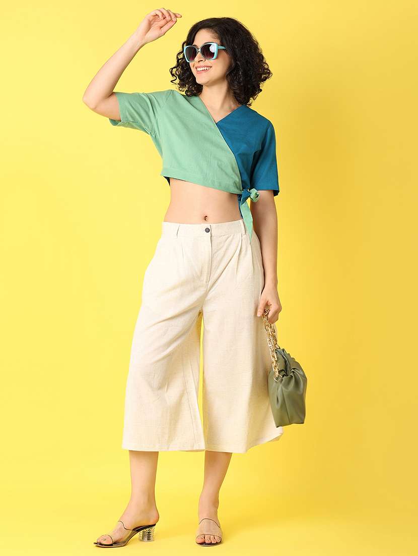 women green color block crop top - 21366129 -  Standard Image - 4