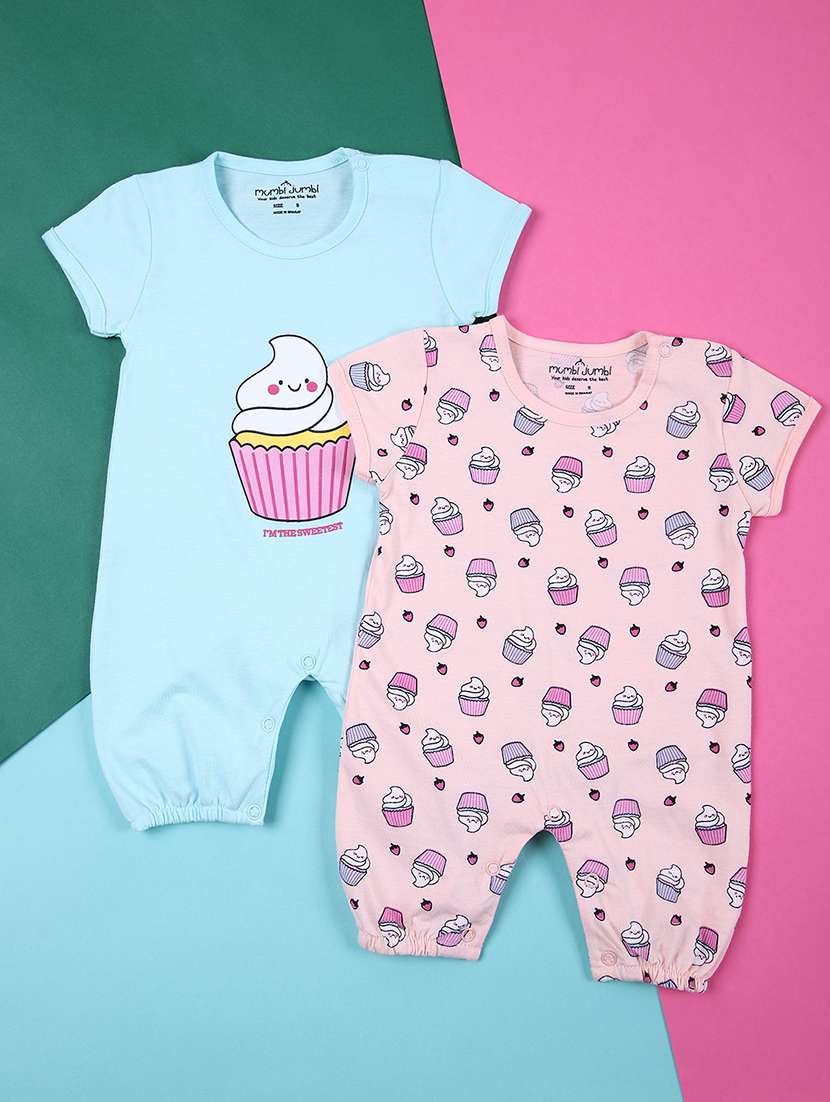 set of 2 multi colored cotton playsuit