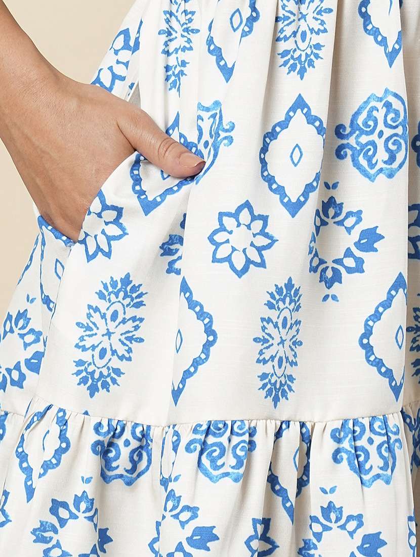 women off white printed tiered ethnic dress - 21366535 -  Standard Image - 4