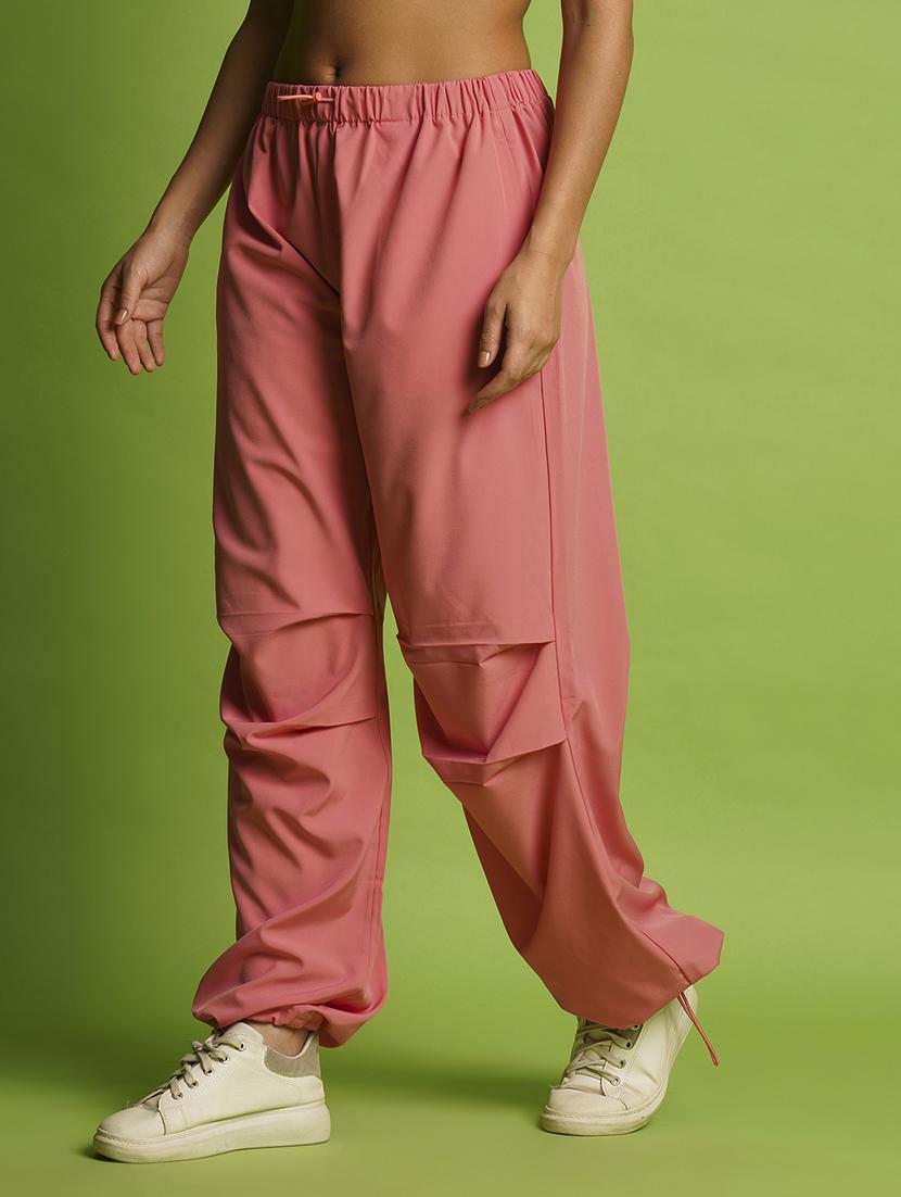 globus women pink mid rise loose fit drawstring waist toggle hem joggers - 21366561 - Standard Image - 1
