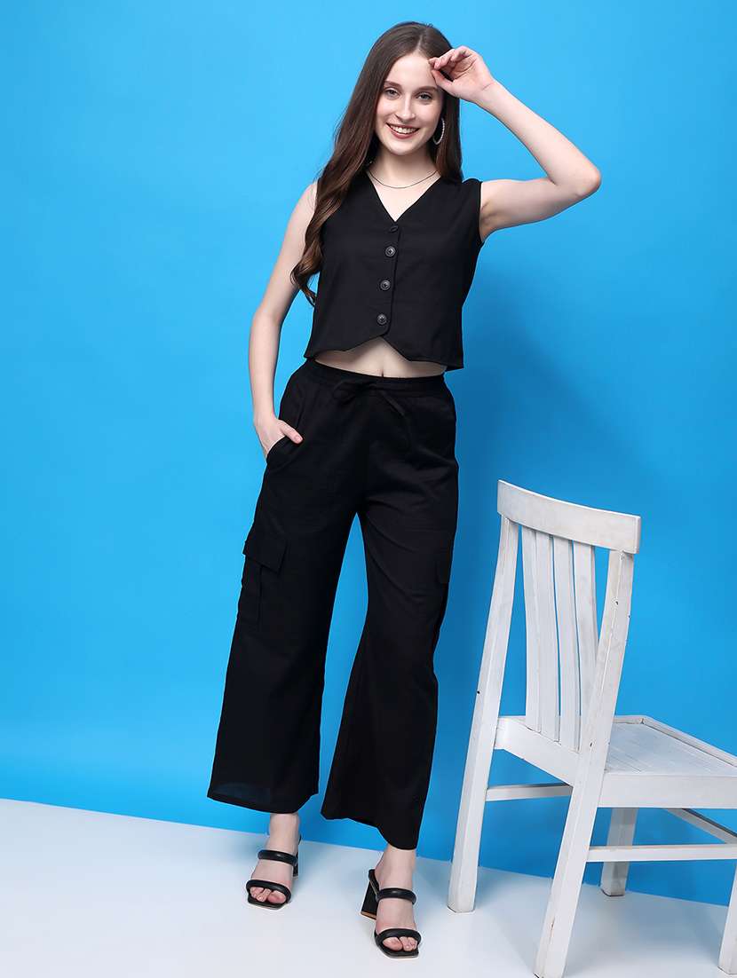 women solid top and trouser co-ord set