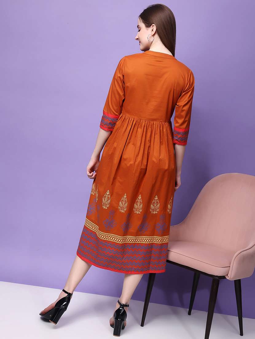 rust printed cotton a-line ethnic dress - 21366591 -  Standard Image - 4
