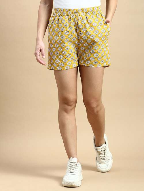 mustard printed regular short - 21366930 -  Standard Image - 0