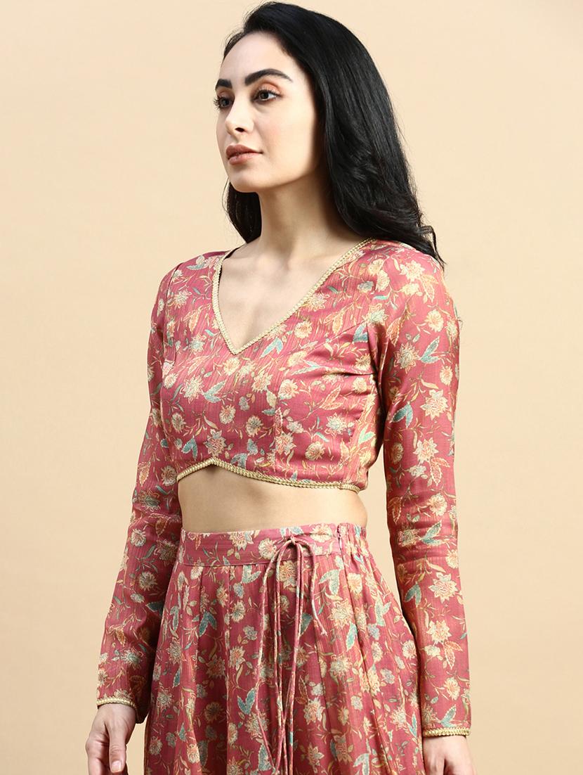 pink floral printed stitched blouse - 21367159 -  Standard Image - 1