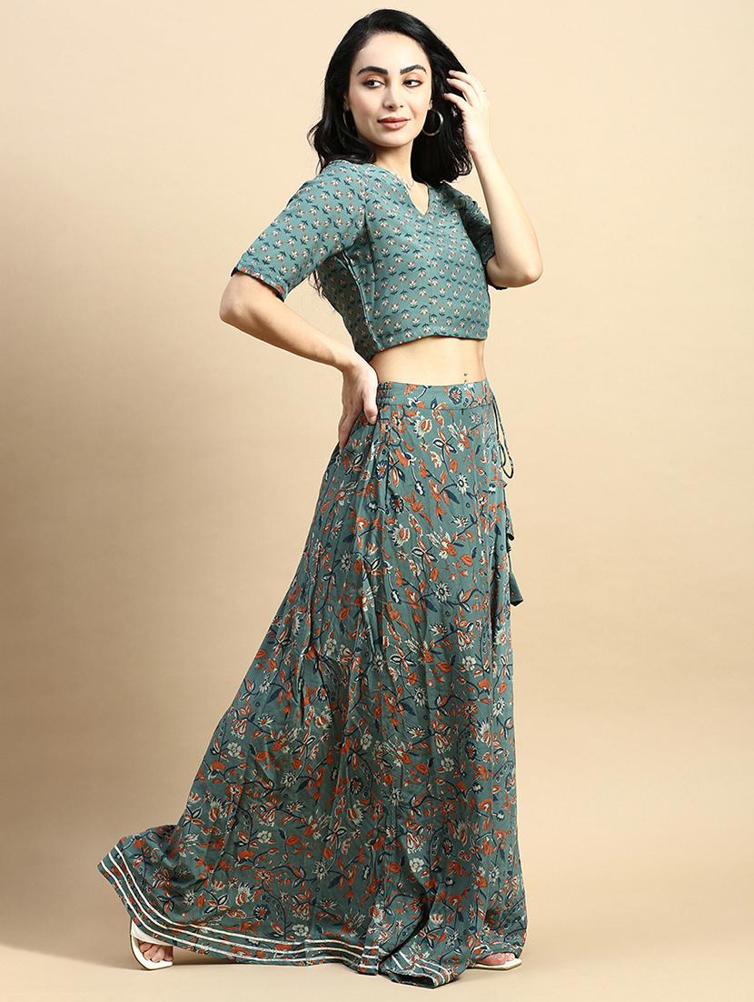 green printed stitched blouse - 21367162 - Standard Image - 4