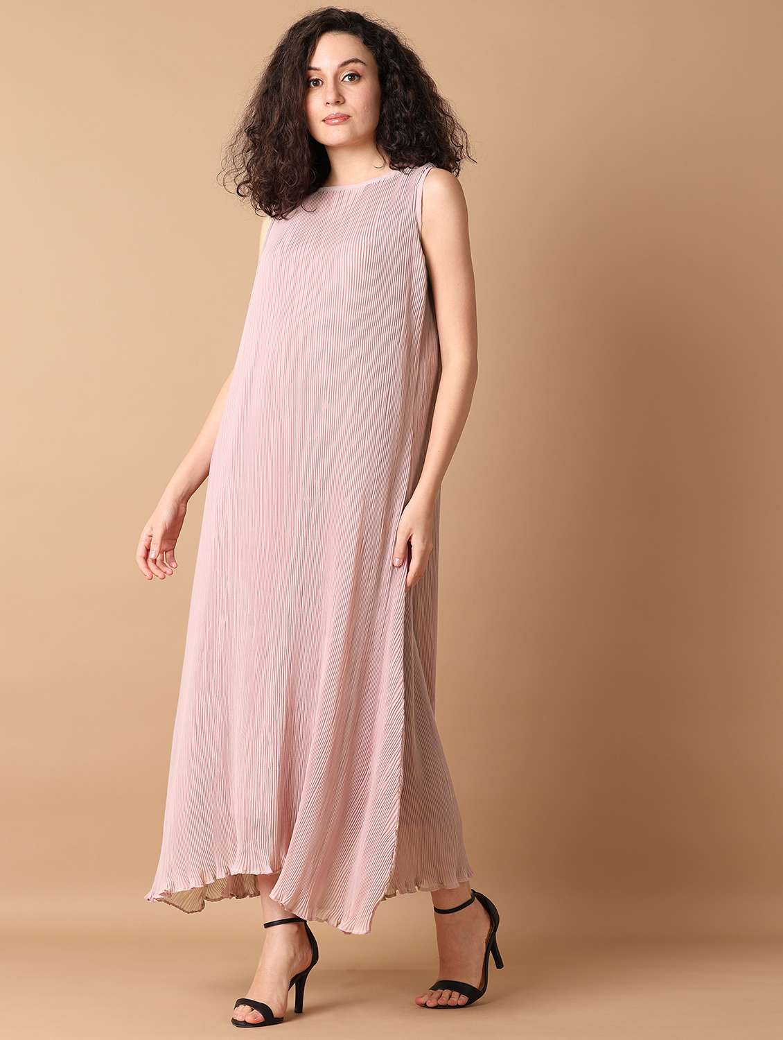peach solid sleeveless asymmetric dress - 21367169 -  Standard Image - 1